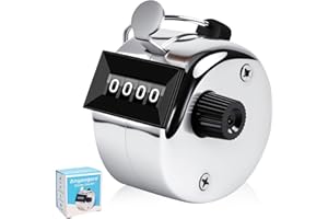 Anyongora Clicker Counter, Metal Hand Tally Counter Clicker with 4 Digit Display, Pitch Counter for Golf Stroke, Baseball, Coaching, Knitting, Lap, Row Sport, Silver