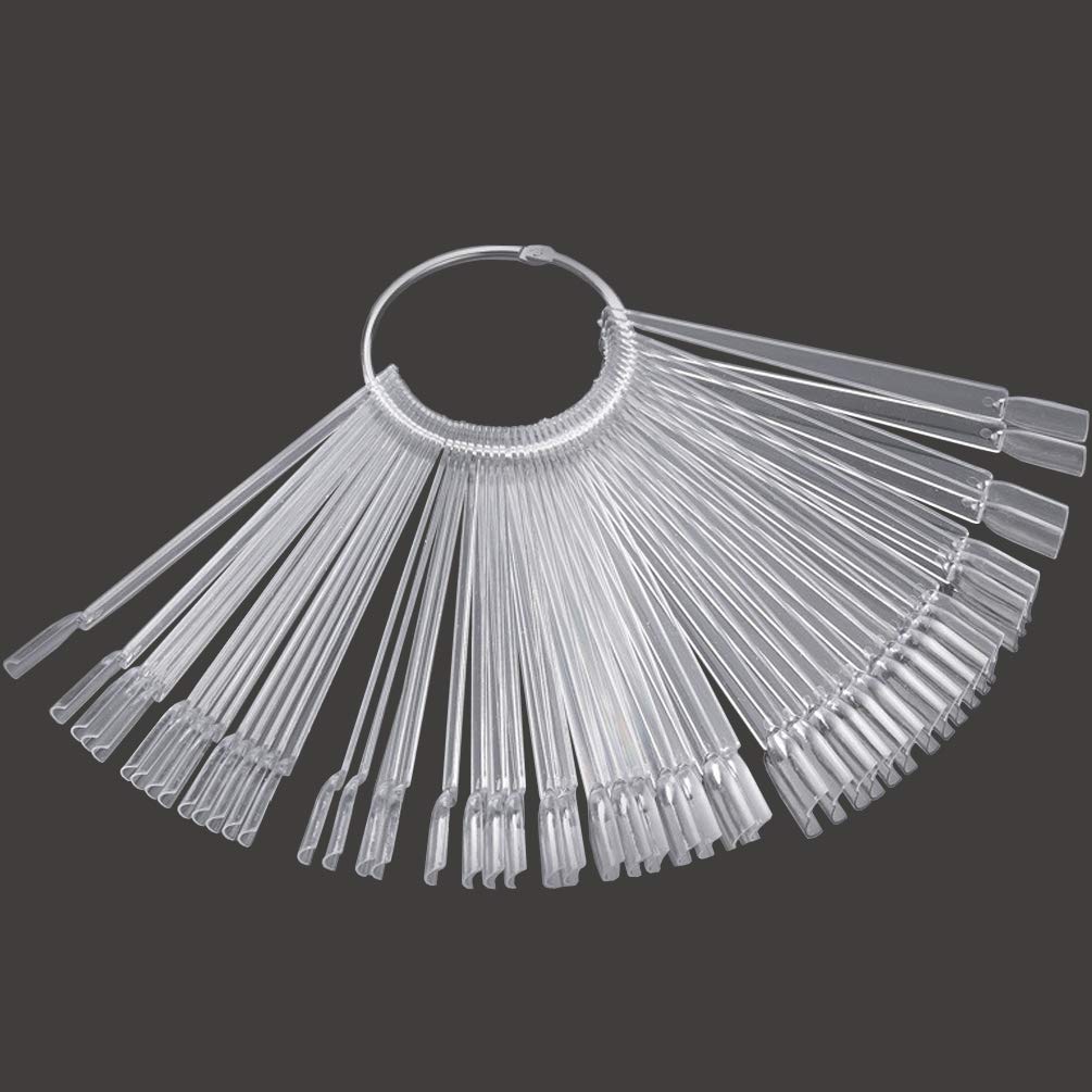 JASSINS 50 Pcs Clear Fan-shaped Nail Swatch Sticks Nail Polish Display Board False Nail Art Practice Sticks With Metal Screw Split Ring : Beauty