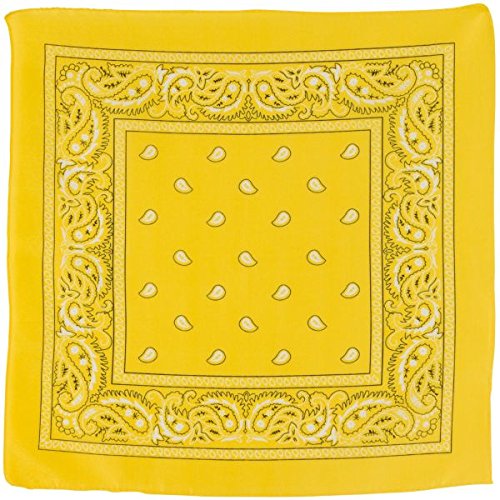 Multi-Purpose Bandana Western Cowboy Costume Party Headwear, Yellow, Fabric, 20" x 20".