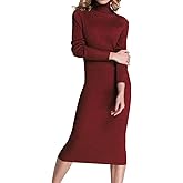 Rocorose Women's Turtleneck Ribbed Elbow Long Sleeve Knit Sweater Dress