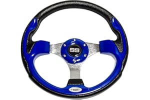 HUSKEY PARTS COMPANY Huskey 12.5 Inch Cobalt Blue Golf Cart Steering Wheel Compatible with Club Car,EZGO/Yamaha,Racing Style,Classic SS Center Logo, Aluminum Spokes and Anti-Slip Grip(Adapter Required and Sold Separately)