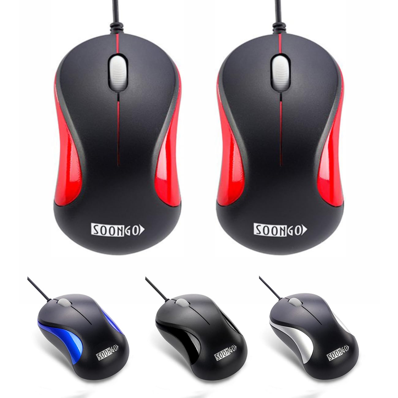 SOONGO Laptop Mouse 2 pack, suitable for office and home use with computer laptop desktop Windows 7/8/10/11/XP Vista and Mac Red