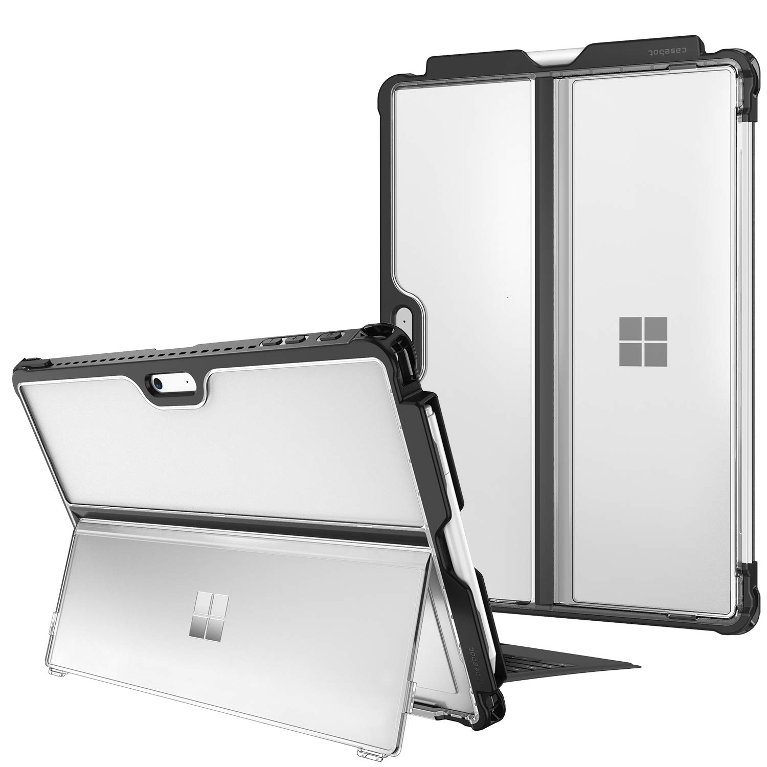 FINTIE Case Compatible with Microsoft Surface Pro 7 Plus / 7/6 / 5 / LTE - Shockproof Folio Protective Rugged Cover Fit Type Cover Keyboard and Original Kickstand, Frost Clear