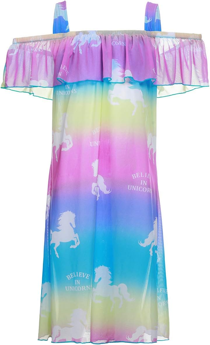 iDrawl Girls' Cover-ups Swimsuit Beach Dress, Off Shoulder Ruffle Swimming Cover Up