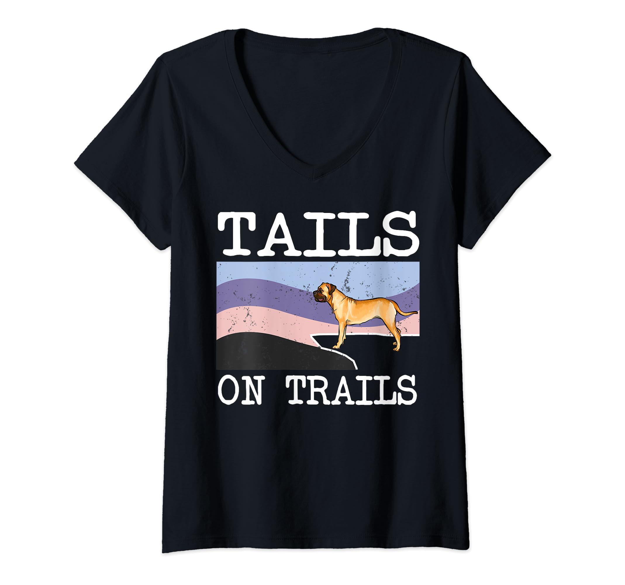 Womens Bullmastiff Tails On Trails Funny Dog Hiking V-Neck T-Shirt