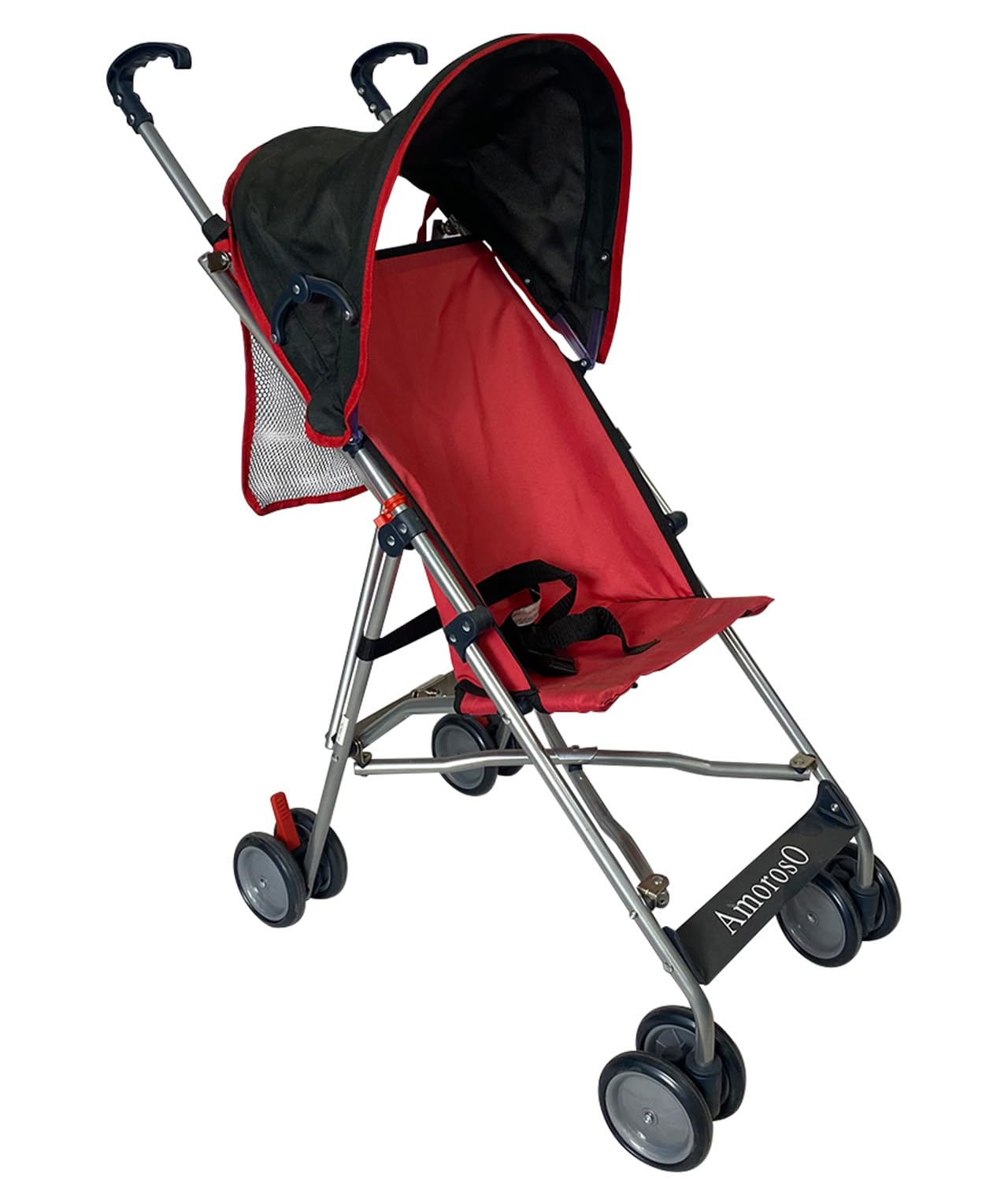 AmorosO Single Umbrella Stroller for Toddler, Travel Stroller for Babies - Sunlight and Light Rain Protection - Baby Stroller with Four EVA Wheels - Travel-Ready Stroller - Round Canopy (Red/Black)