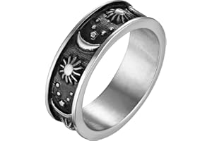 HZMAN 8mm Moon Star Sun Statement Ring Stainless Steel Boho Jewelry for Women Men