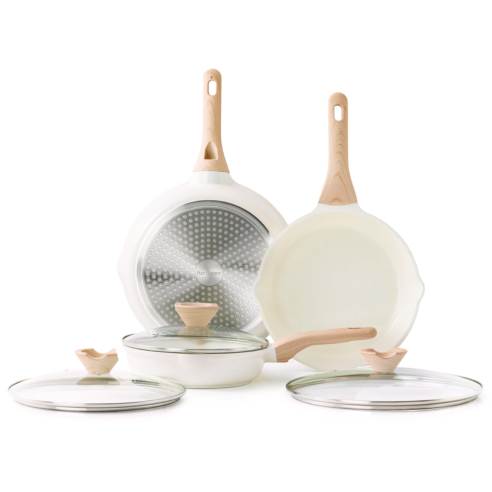 Photo 1 of Kordisen Ceramic Nonstick Frying Pan Skillet Set with Lid, 3 Piece Ceramic Pans for Cooking Non Toxic, Healthy Induction Cookware, Stay-Cool Handle, PFOA & PFAS Free (9.5 Inch, 11 Inch, 12.5 Inch)
