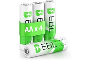 EBL AA Rechargeable Batteries 1.2V 2500mAh High Performance Pre-Charged AA Batteries - 4 Pack