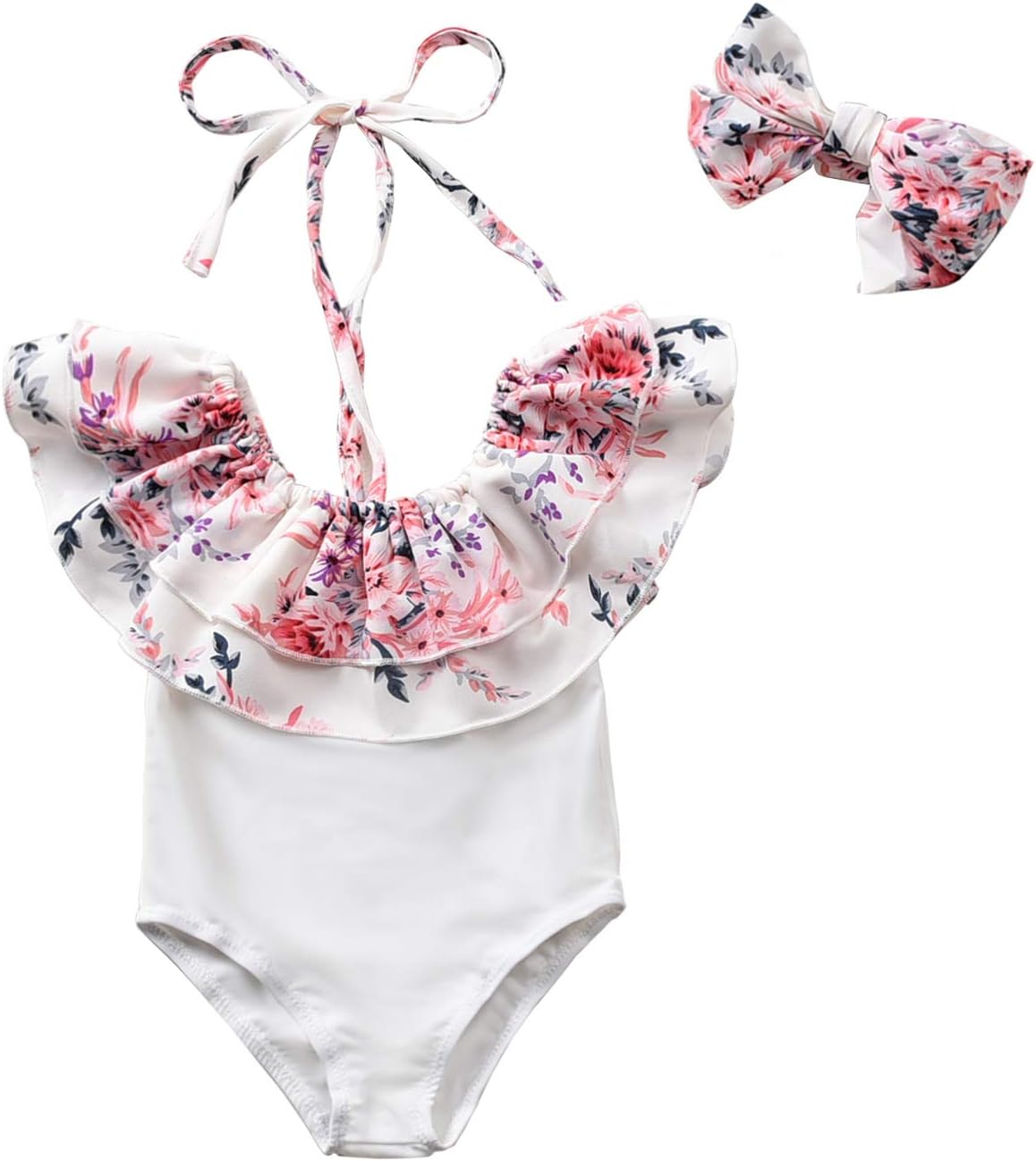 Little Girls One Piece Ruffle Swimsuits Floral Off Shoulder Swimwear Beach Bathing Suit for Baby Kids