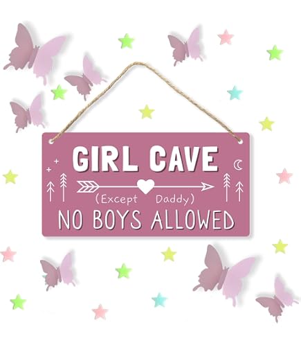 Girl Cave Except Daddy No Boys Allowed - 11.8"X 5" Oval Wooden Hanging Sign With Hooks, Retro Glow Neon Door Art Sign, Housewarming Gift For Women-1045054