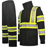 Hi-Vis Reflective Safety Rain Jacket and Pants for Men Women Waterproof Rain Gears, High Visibility Rain Suit with Inner Mesh Lining and Pockets, Fishing Rain Gear Workwear (black, L)