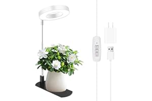 LBW Grow Light for Indoor Plants, Full Spectrum Halo Plant Grow Light with Base, Height Adjustable Plant Growing Lamp with Auto On/Off Timer 4/8/12H, 4 Dimmable Brightness, for Small Plants, White