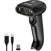 USB Wireless Barcode Scanner,Symcode 2.4GHz Handheld Automatic 1D Laser Barcode Scanner Reader 328 Feet Transmission Distance Rechargeable 1D Laser Bar Code Scanner