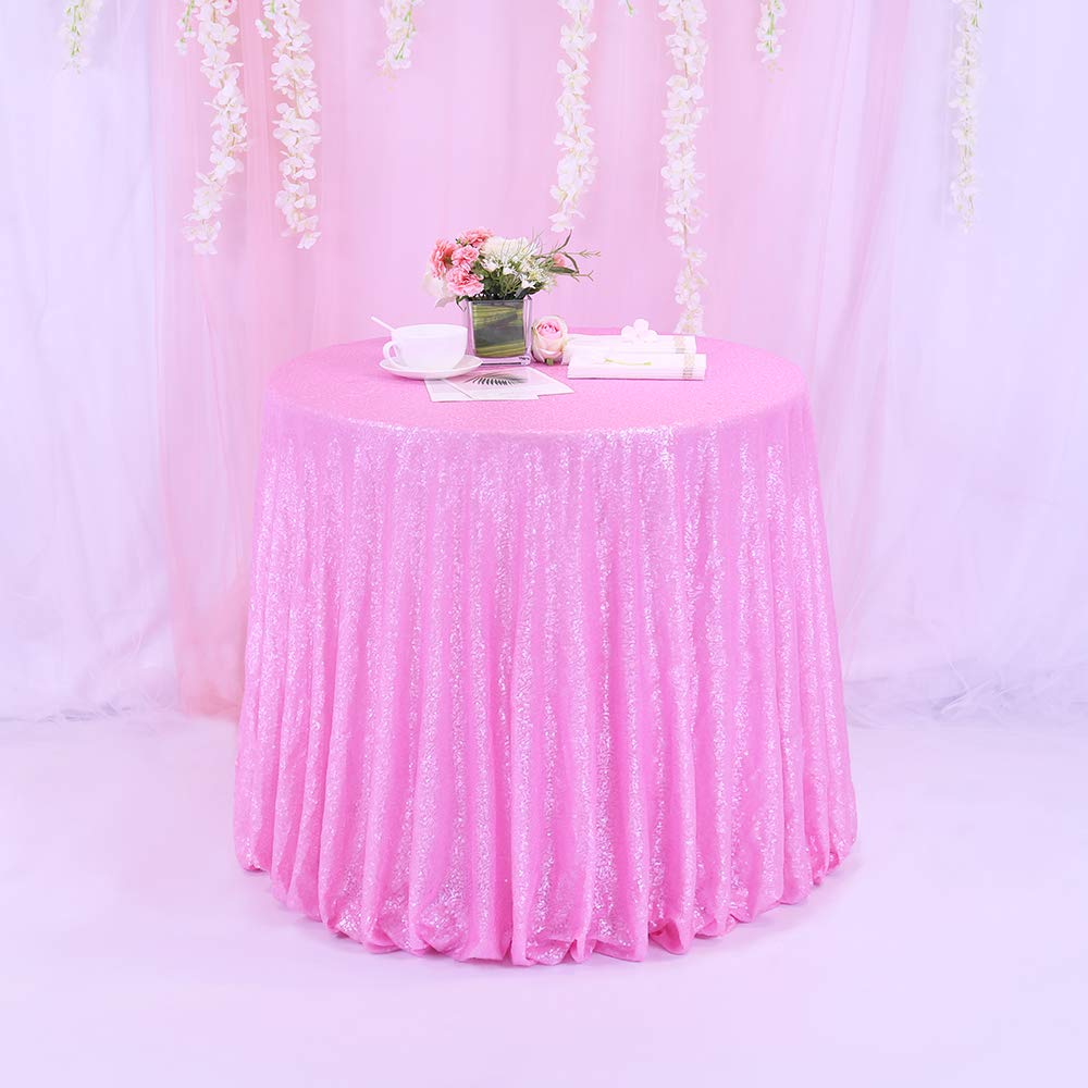 TRLYC Round Blush Pink Sequin Tablecloth Sequin Fabric for