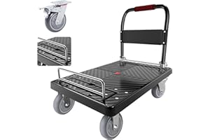 Folding Hand Truck Dolly Cart with Wheels - Platform Truck 1330lbs Capacity, Locking Swivel Casters & Foldable Fence for Movi