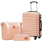 Coolife Suitcase Set 3 Piece Luggage Set Carry On Hardside Luggage with TSA Lock Spinner Wheels (Pink, 3 piece set (DB/TB/20))