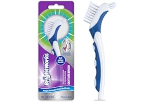 BrightWorks Denture Brush, Dual-Action Brush Heads, Manual Brush (Pack of 3)