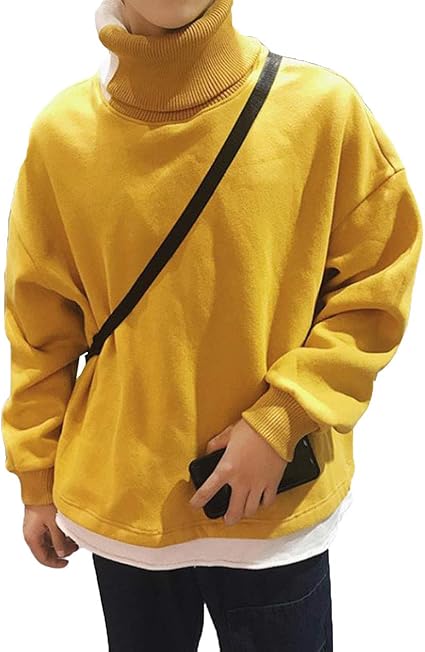 Amazon ニカ メンズ パーカー ハイネック 秋冬 厚手 暖かい スウェット トップス 黒 白 黄色 パーカー 韓国風ファッション アウター パーカー 裏起毛 柔らかい Bf風 原宿風 トレーナー パーカー 通販