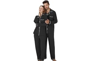 PJGGZ Matching Pajamas for Couples, Button Up Pjs Set for Men and Women Soft Warm Loungewear