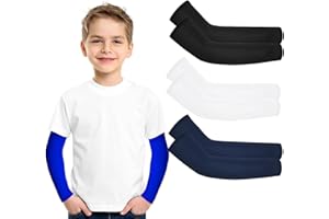 Hotfiary 3 Pairs Kids Arm Sleeves Basketball Baseball Football UV Sun Protection Cooling Arm Compression Cover Youth Boy Girl