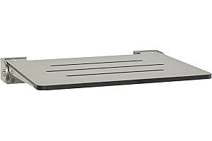 Sechrome 18 inch Silhouette Slimline Folding Wall Mount Shower Bench Seat, Gray Weathered Ash Seat with Silver Frame