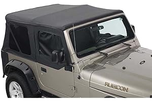 King 4WD Premium Replacement Soft Top with Clear Upper Doors - Black Diamond Top with 31% Tinted Side and Rear Windows - Suitable for Jeep Wrangler TJ 1997-2006