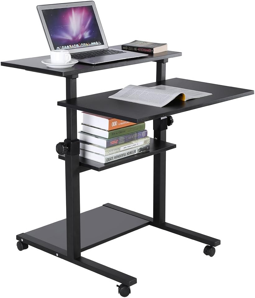 Computer Arbeitsstation Mobiler Tisch Mit Rollen Hohenverstellbar Rollbarer Trolley Fur Laptop Schwarz Amazon De Kuche Haushalt