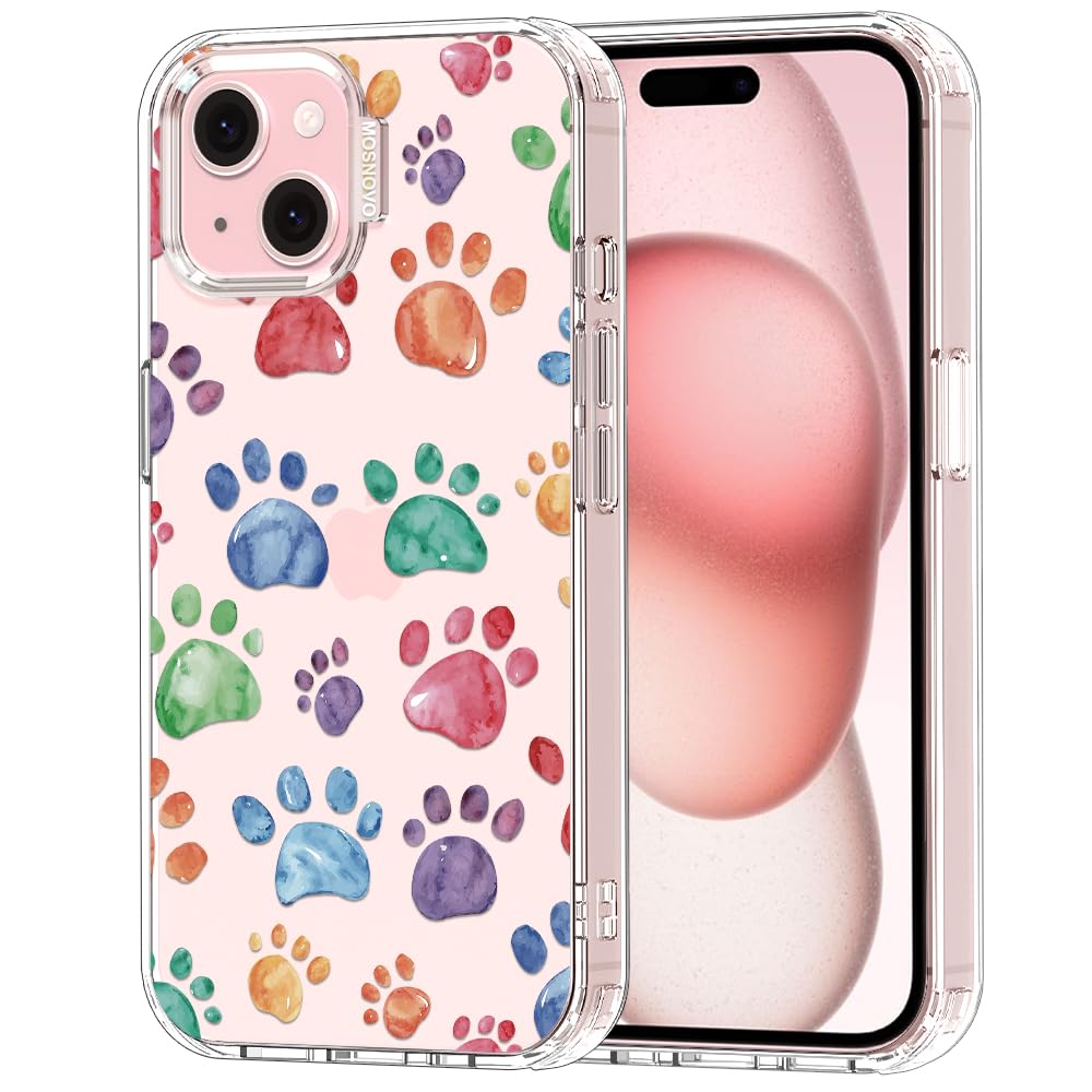 MOSNOVO Case for iPhone 15 Plus / 14 Plus [Buffertech 6.6ft Military-Grade Drop Protection] [Anti Peel Off Tech] Clear TPU Bumper Phone Case - Colorful Paw — image 1