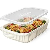 Artena Baking Dish 5.1 Quarts, Casserole Dishes For Oven, Baking Pan With Handles, Lasagna Pan Deep, Large Casserole Dish, Rectangular White Ceramic Bakeware (Baking Dish With Lids)