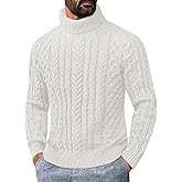 Runcati Mens Turtleneck Sweaters Cable Knitted Casual Fall Winter Warm Pullover Slim Fit Twisted Chunky Sweater