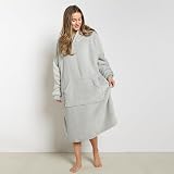 Sienna Extra Long Hoodie Blanket Silver Grey with Sherpa Lining view 8