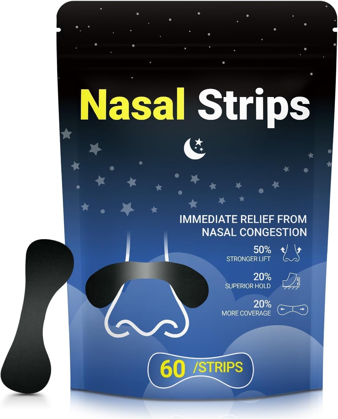 Photo 1 of 60Pcs Nasal Strips for Snoring, Extra Strength Nose Strips for Breathing, Hypoallergenic Strong Nasal Strips Tape, Boost Oxygen Inhale, Improve Sleep Quality-Latex Free, Skin Safe Snoring Tape