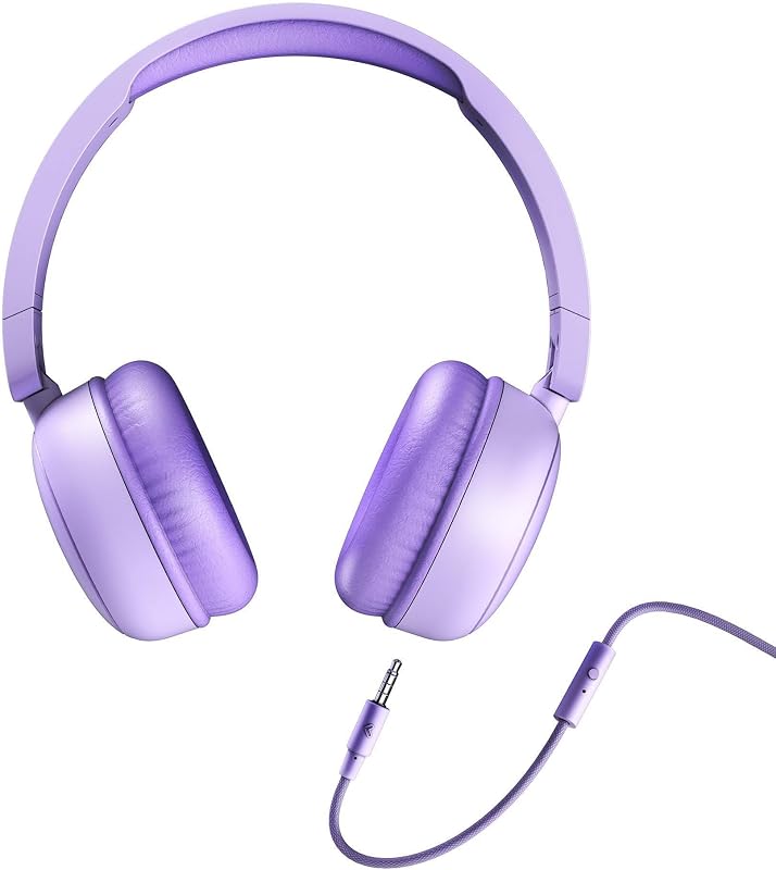- Auriculares de Diadema (Plástico 100% Reciclado, Cable extraíble, Micrófono, Asistente de Voz) - Blanco (Lavender)