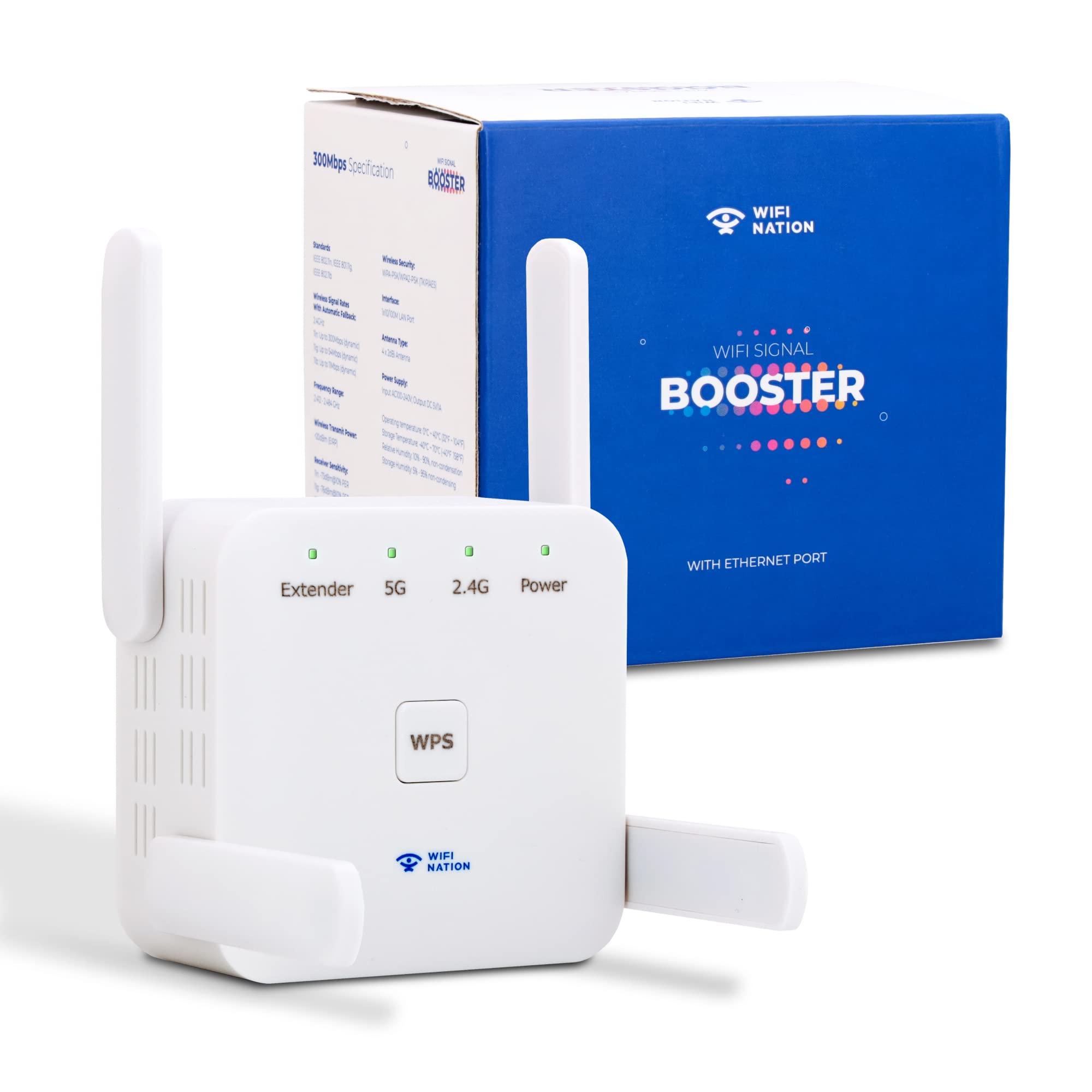 Wifi Nation® WiFi Booster Range Extender 1200Mbps 2.4GHz and 5GHz Dual Wifi Signal Internet Booster with RJ45 Ethernet Port & Support AP/Router/Repeater Mode