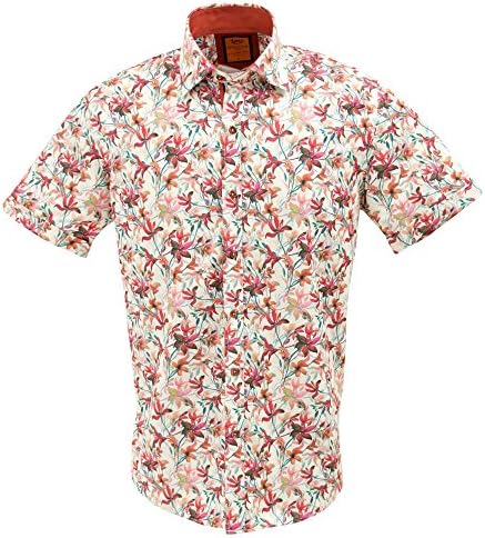 Oscar Banks Cotton Short Sleeved Hawaiian Floral Print Mens Shirt SS6399 XLarge Cream