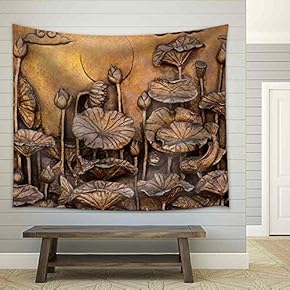 Low Relief Cement Thai Style Handcraft of Buddhism Philosophy - Fabric Wall Tapestry Home Decor - 51x60 inches