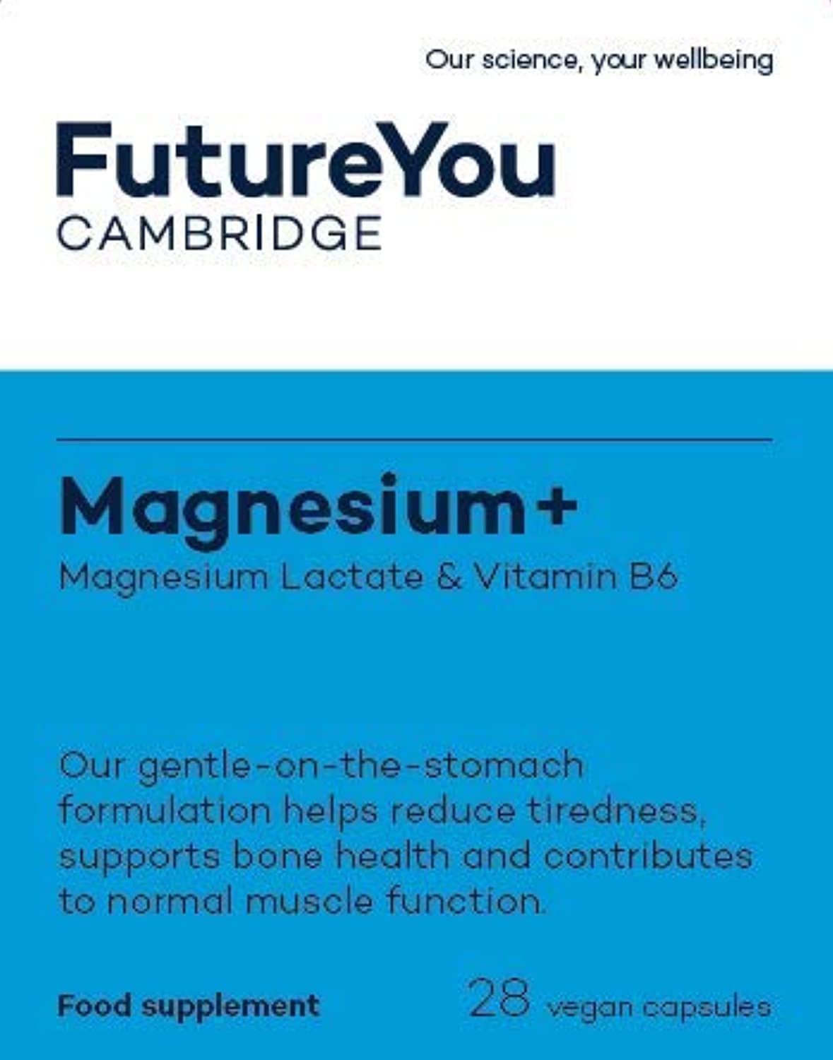 Magnesium+ 575mg Supplement – 28 High Strength Capsules – Magnesium Lactate & Vitamin B6 Health Supplements to Reduce Tiredness & Support Bone Health – Supplements by FutureYou Cambridge
