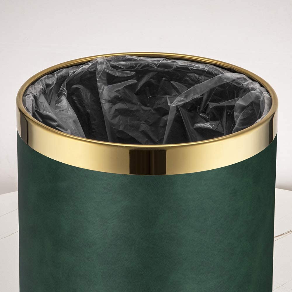 Luxury Metal Round Shape Trash Can with Faux Leather Home Office Wastebasket-Garbage Can Without Cover - Kitchen Waste Bins - Metal Inner and Outer Barrel Waste Paper Basket: Industrial & Scientific