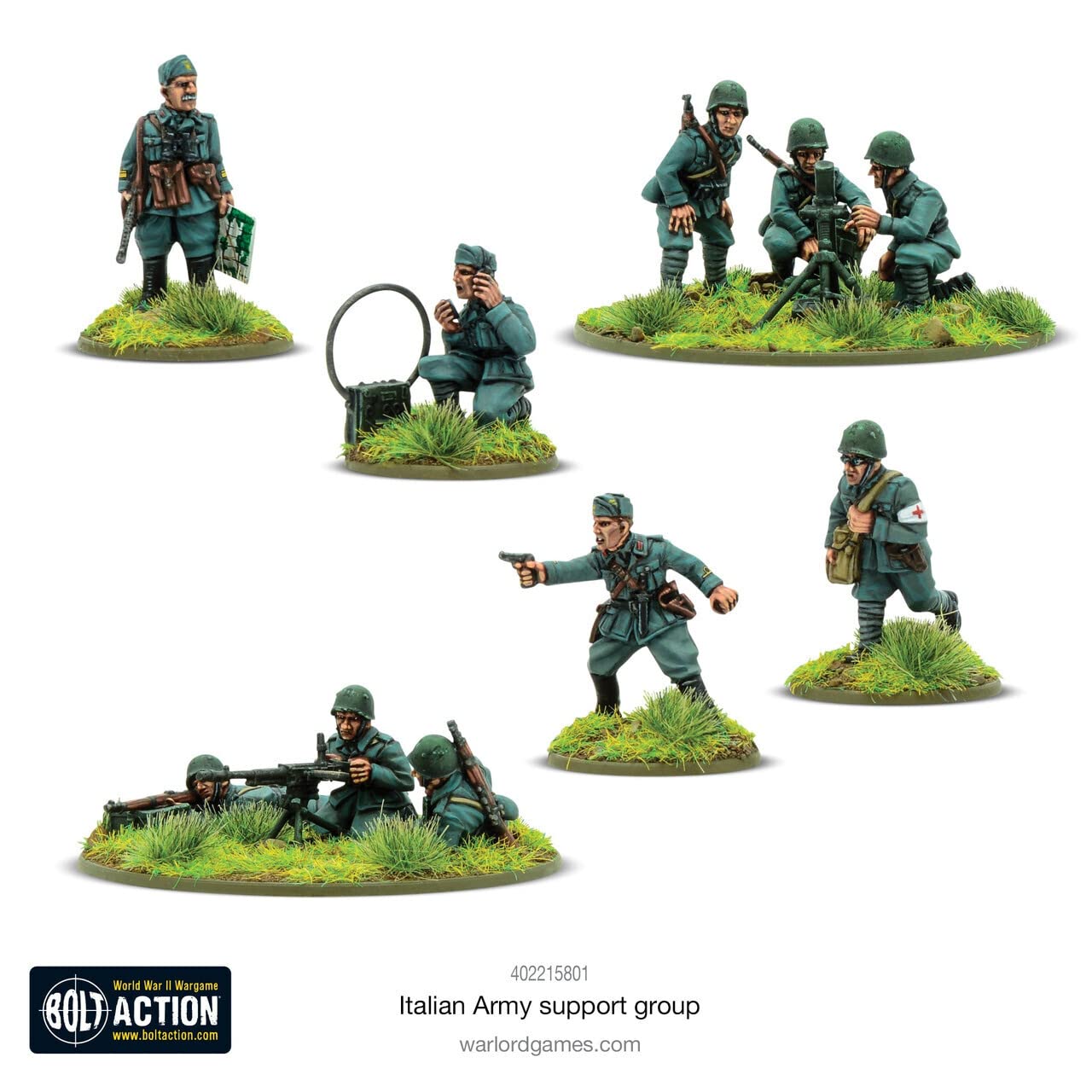 Italian Army Support Group - 28mm Scale Metal Miniatures for Bolt Action by Warlord Games - Highly Detailed World War 2 Miniatures for Table-top Wargaming