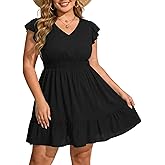 Talisea Womens Black Dress Plus Size Summer Casual Boho V Neck Ruffle Sleeve Flowy Short Sundress Pockets Beach