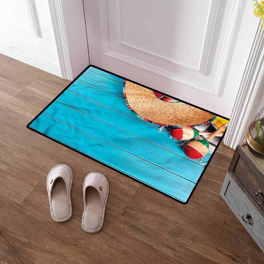 SCOCICI1588 Floor Mat Mexican, Latin Sombrero Original Durable Rubber Door Mat for Shoe Scraper 35 x 59 Inch