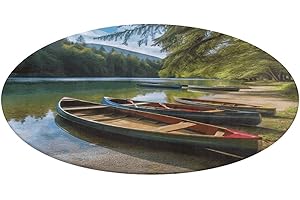 LDGSUPH Floor Mats Round Shower Mat Lake with Boats Canoes Park Soft Non Slip Mat Washable Pet Rug for Bathroom Office