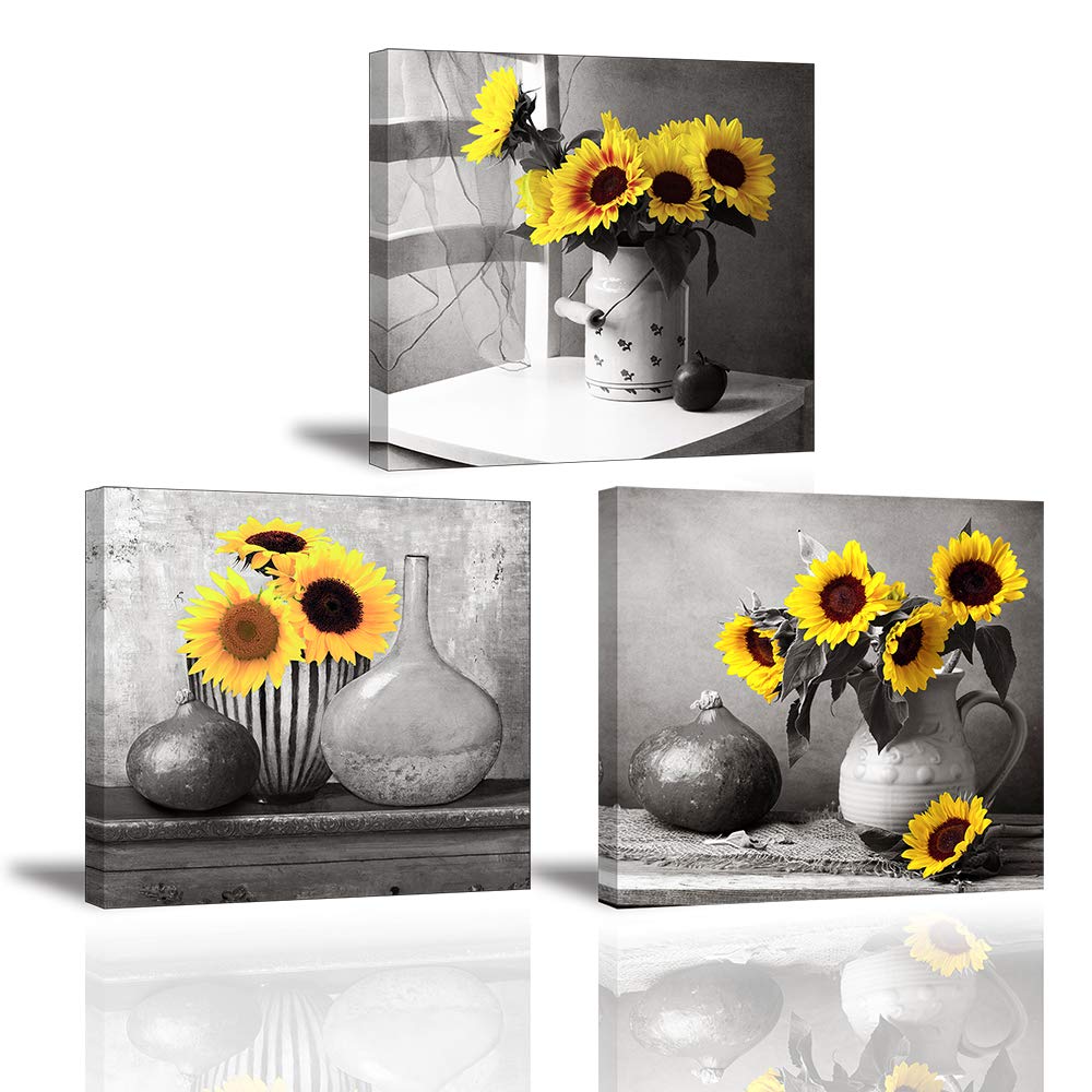 Piy Painting Sunflower Canvas painting Sunflower is a Flower that Yearns for Light Picture on Canvas, 3 Panel Canvas Repetition Décor Decorative arts for Living Room Birthday Gift 30x30cm