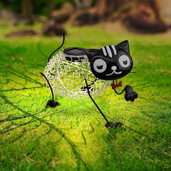 GloBrite Metal Scroll Animal Cat Solar Light | 3D Garden Ornaments Outdoor Light | Weatherproof LED Lamp | Garden Lights for Lawn, Patio, Yard Outdoor Decoration and Gardening Gifts Multi-colour