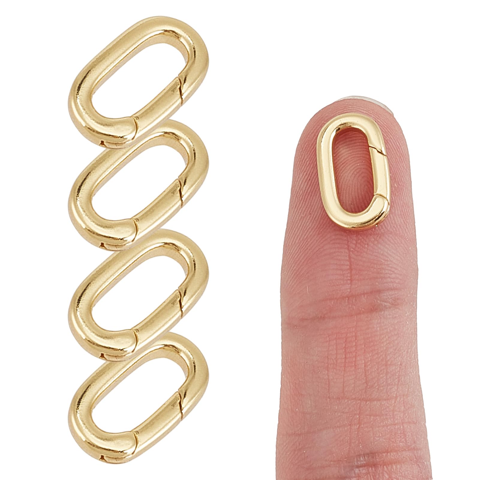 NICENEEDED 5 Pcs 18K Gold Plated Oval Necklace Clasps and Closures, Spring Ring Carabiner Necklace Clasp Connector Extender Clip for Necklace Bracelet Jewelry Making