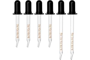 BAKOTAKA Glass Eye Dropper - 6 Pack Bent Tip Calibrated Glass Medicine Droppers, 1mL Liquid Pipettes Droppers with Measurement for Oils, Feeding, Ear, Lab, Candy Mold, Crafts Projects
