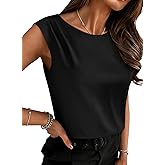 EVALESS Womens Tank Tops Sleeveless Crew Neck Pleated Shoulder Blouses Vest Shirts