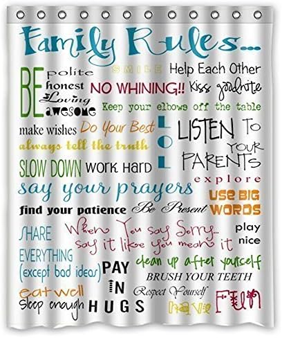Family Rules Educational Waterproof Fabric Polyester Bathroom Shower Curtain with 12 Hooks 60(w) x 72(h) by Qearl