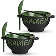Ceramic Ramen Bowl Set with Chopsticks and Spoon - Set of 2 Microwavable Noodle Bowl Kitchen Set for Instant Noodles, Pho, Ud